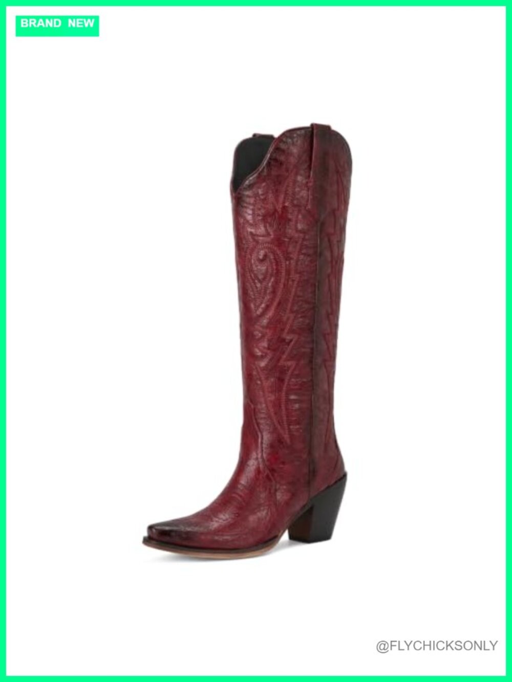Women's Cowboy Knee High Boots Snip Toe Faux Leather Wing Embroidery